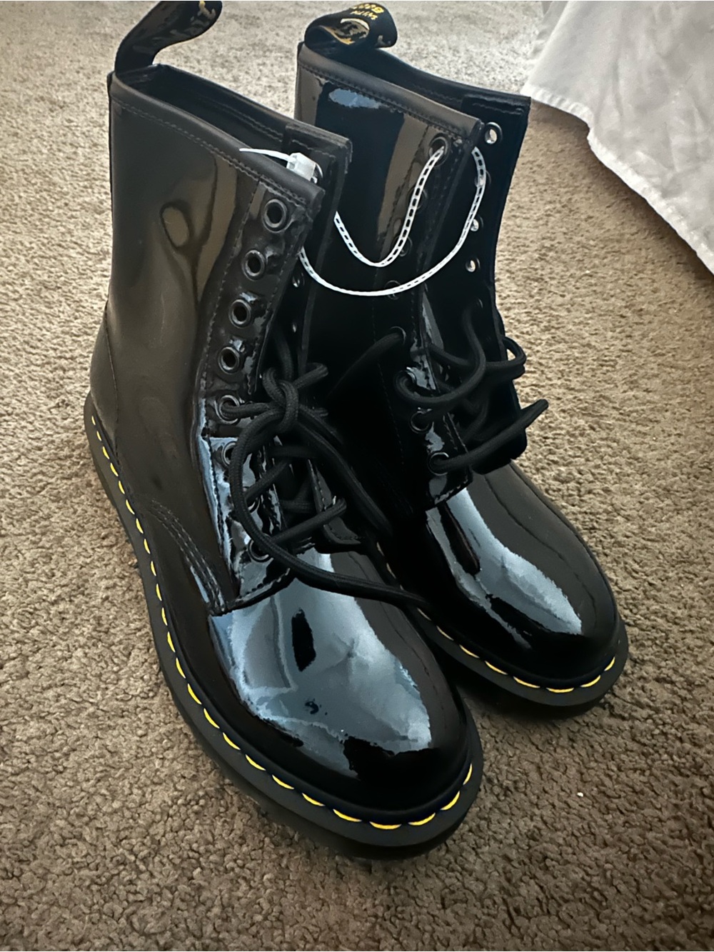 Dr. Martens Black Lace-Up Boots with Yellow Stitching